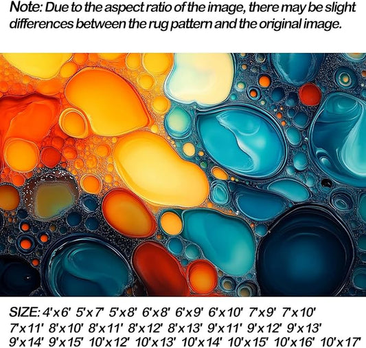 Modern Abstract Area Rug, Fluid Art Abstract Area Rug, Modern Colorful Bubbles Rugs, Geometric Rugs, Washable Non Slip Soft Alcohol Ink Carpet for Living Room (10' x 14'(Rectangular))