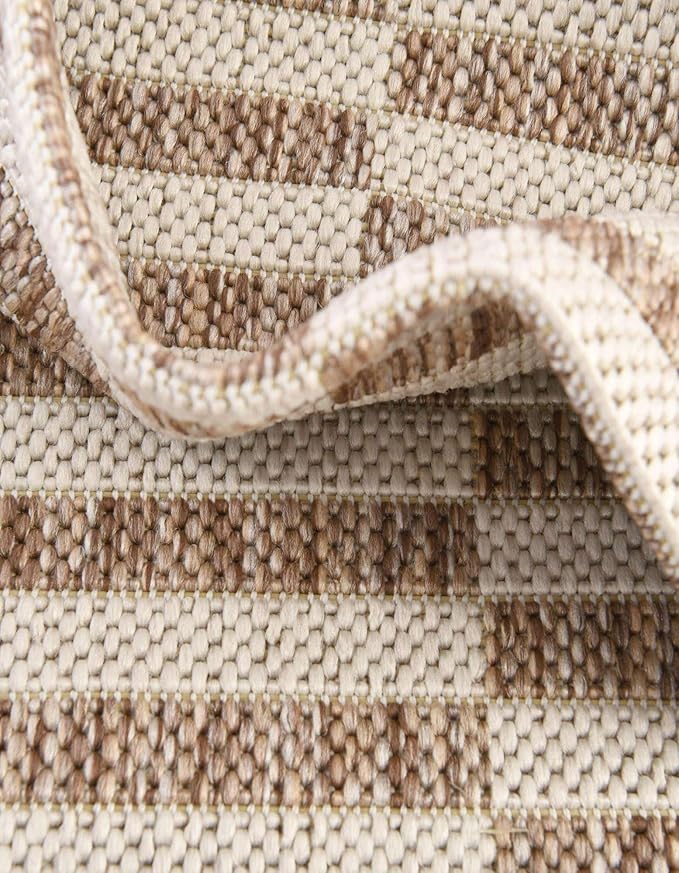 Unique Loom Outdoor Striped Collection Area Rug - Striped (5' 3" Square Taupe/Ivory)
