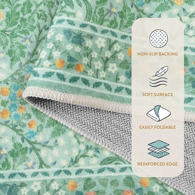 Lahome Floral Entryway Rug, 2x3 Kitchen Rugs Non Slip Washable Boho Green Forest, Soft Door Mat Indoor Entrance, Ultra-Thin Easy Clean Small Throw Carpet for Bedroom Bathroom, Sage Green