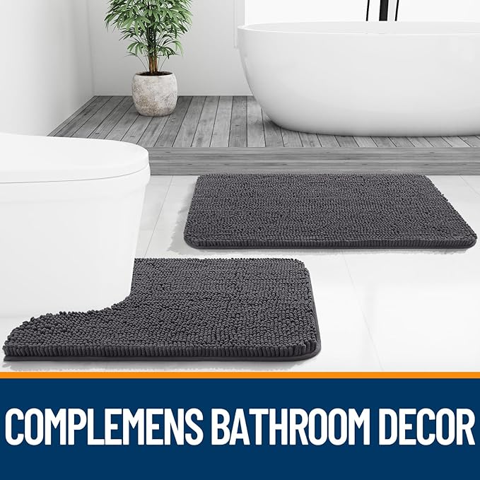 OLANLY Bathroom Rugs 30x20, Extra Soft Absorbent Chenille Bath Rugs, Rubber Backing Quick Dry, Machine Washable Bath Mats for Bathroom Floor, Tub and Shower, Home Decor Accessories, Dark Grey