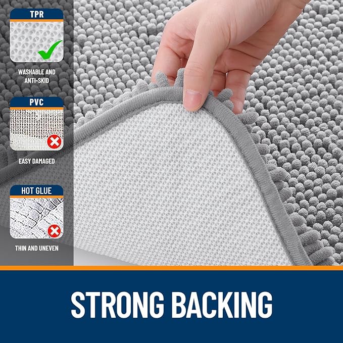 OLANLY Bathroom Rugs 70x24, Extra Soft Absorbent Chenille Bath Rugs, Rubber Backing Quick Dry, Machine Washable Bath Mats for Bathroom Floor, Tub and Shower, Home Decor Accessories, Grey