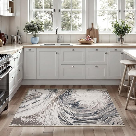 Ciicool Modern Abstract Area Rug 2x3 Washable Small Soft Entryway Rugs, Brown Non-Slip Low Pile Throw Entry Rug, Foldable Kitchen Bathroom Rugs Floor Carpet for Entrance Bedroom Indoor Doormat