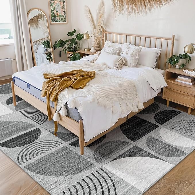 MUJOO 5x7 Area Rugs,Washable Rugs for Living Room Bedroom,Large Boho Throw Floor Carpet Non Slip Soft Modern Abstract Black and Grey