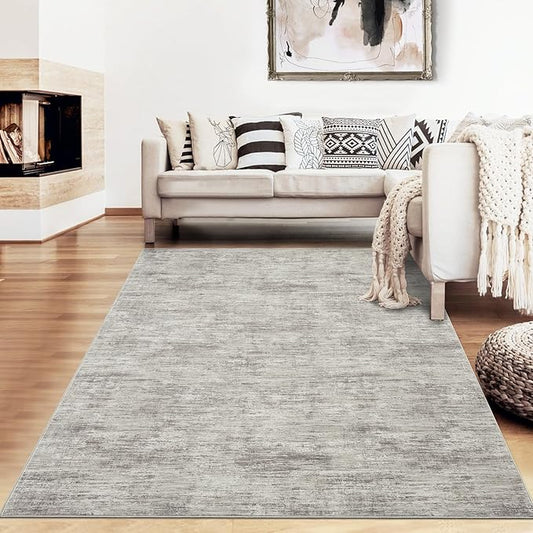 RUGSREAL Living Room Area Rug 9x12 Machine Washable Rug Non-Slip Stain Resistant Modern Abstract Carpet Contemporary Accent Throw Floor Carpet for Dining Room Solid Area Rug for Home Office, Taupe