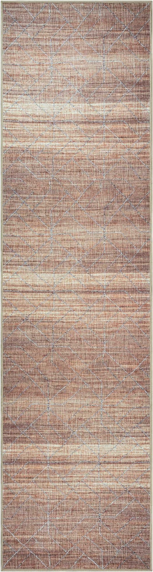GLN Rugs Contemporary Collection - Machine Washable Area Rug, Contemporary Washable, Non Slip, Low Pile Chenille Rug, Living Room, Bedroom, Kitchen Rug (2'6" x 7' Terra/Brown)