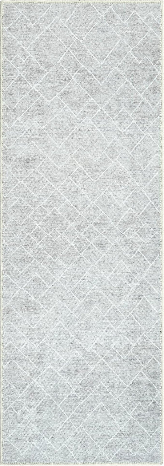 Bloom Rugs Washable Non-Slip 12 ft Runner - Gray/Pebble Striped Runner for Entryway, Hallway, Bathroom, and Kitchen - Exact Size: 2.5' x 12'