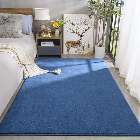 Amearea Large Modern Area Rugs for Bedroom Living Room, 6x9 Feet Blue Thickened Memory Foam Rug, Fluffy Indoor Washable Rugs Non Slip Minimalist Carpet for Boys Girls Dorm Nursery Room Decor