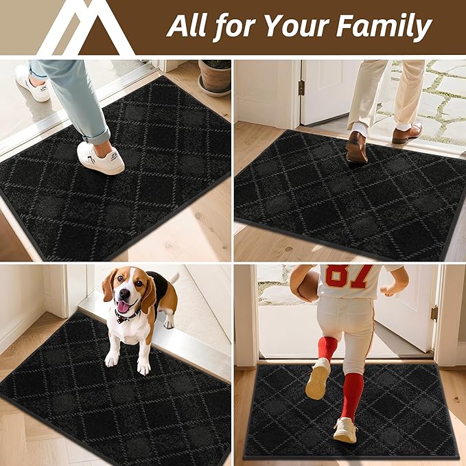 COSY HOMEER Plaid Door Mat 24" x 36",Dirt Trapper Entryway Rugs,Non-Slip Washable Farmhouse Doormat,Low Profile Welcome Mats for Paws Black