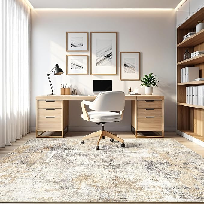 Area Rugs 9x12 Living Room: Washable Large Abstract Neutral Modern Soft Rugs Stain Resistant Indoor Floor Non-Slip Accent Carpet for Bedroom Nursery Playroom Office Dining Room Home Decor- Gray Gold