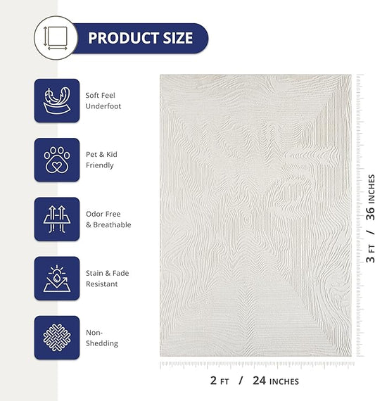 Abani Zen 2' x 3' Cream Rug – Neutral Layered Wavy Borders Pattern, Small Soft Accent Rug for Entryway & Bedroom, Durable & Easy to Clean
