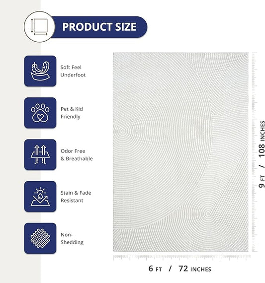 Abani Cream Area Rug 6' x 9' for Living Room, Bedroom - Zen Reiki Circles Pattern - Durable & Easy to Clean