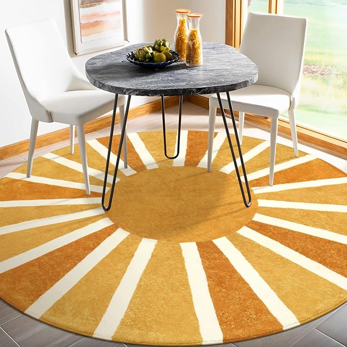 Lahome Round Rugs 8Ft for Living Room, Soft Non-Slip Untra-Thin Boho Round Dining Room Rug, Cute Rainbow Sun Print Carpet for Bedroom Nursery Kids Room