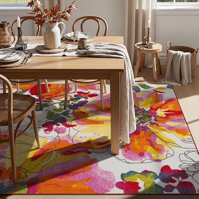 Rugshop Modern Bright Flowers Non-Slip (Non-Skid) Area Rug 5 X 7 (5' 3" X 7' 3") Multi