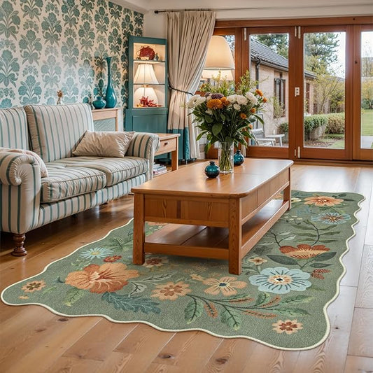Lahome Floral Living Room Rugs, Area Rugs 5x7 Rug for Bedroom Ultra-Thin Soft Rug, Non-Slip Washable Rugs Stain Resistant Boho Low-Pile Throw Carpet for Dining Room Office (5x7ft,Green)