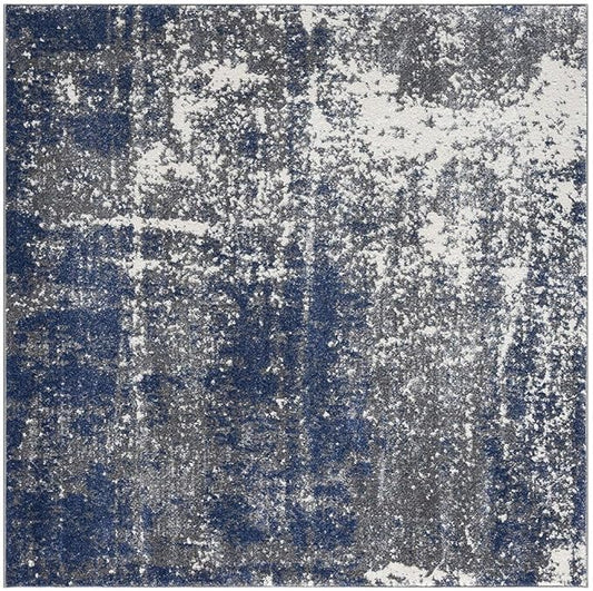 Keen Home Design Area Rugs - 8ft Round Non-Shedding, Abstract Rugs for Kitchen, Living Room, Bedroom, Dining Room, Entryway - Size: 7'10" Square, Navy/Grey/White