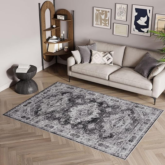 Dripex Vintage Washable Rug 3x5 Area Rug for Living Room Soft Bedside Rug Low-Pile Non-Skid Kitchen Rug Entryway Mat Farmhouse Office Carpet Home Decor