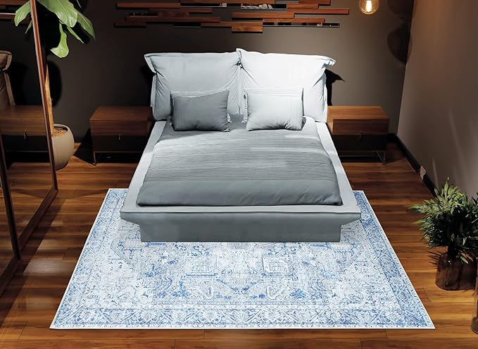 Bloom Rugs Washable Non-Slip 9' x 12' Rug - Blue/Gray Traditional Area Rug for Living Room, Bedroom, Dining Room, and Kitchen - Exact Size: 9' x 12'