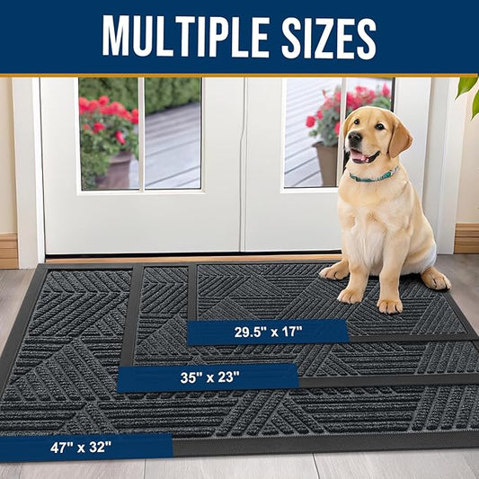 Kitinjoy Front Door Mat Outside Entrance, Sturdy Natural Dirt Trapper, Heavy Duty Rubber Doormat, Low Profile Non-Slip Backing, Easy Clean Floor Mat for Indoor Outdoor Entry, 47X32 Inch, Grey