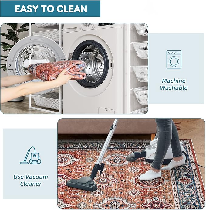 Dripex Vintage Collection Washable Area Rug - 2x3 Door Mat Small Entryway Rug Distressed Non-Slip Low-Pile Floor Carpet for Indoor Front Entrance Kitchen Bathroom Living Room Bedroom