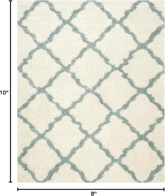 SAFAVIEH Area Rug 8x10 - Dallas Shag Collection - Large - Ivory & Light Blue, Trellis Pattern, Non-Shedding & Easy Cleaning, Plush Thick Pile, Ideal for Living Room, Bedroom, Dining Space (SGD257J)