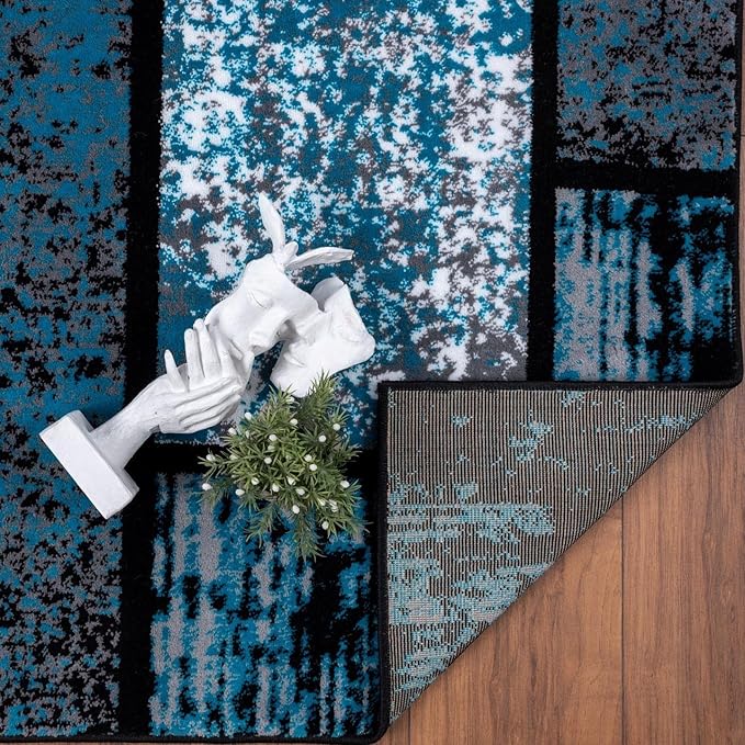 LUXE WEAVERS Modern Geometric Squares Turquoise 5x7 Area Rug for Living Room