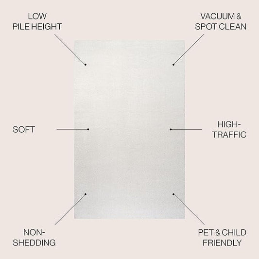 JONATHAN Y Haze Solid Low-Pile Cream 8' Round Indoor Area Rug, Coastal,Bohemian,Minimalist,Classic, Easy-Cleaning for Living Room,Bedroom,Kitchen,Pet Friendly,Non-Shedding (SEU100T-8R)