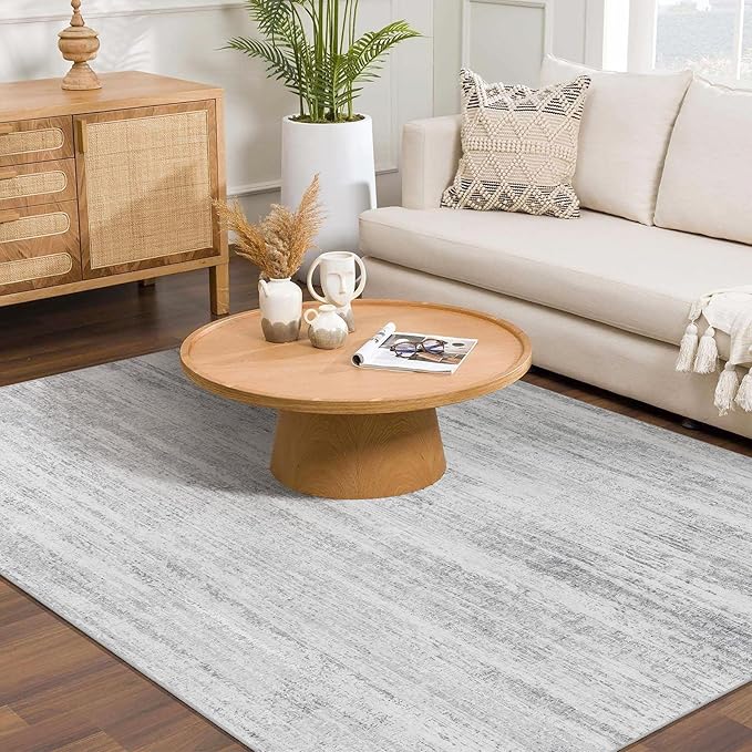 MUJOO Washable Rug 4x6.5,Small Area Rugs for Bedroom Living Room Office Playroom,Modern Abstract Non Slip Carpet,Indoor Throw Carpet,Low Pile Accent Neutral Grey