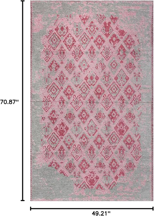 Alfa Rich 4x6 Pink Gray Reversible Washable Area Rugs for Living Room Bedroom Kitchen Decor Rug