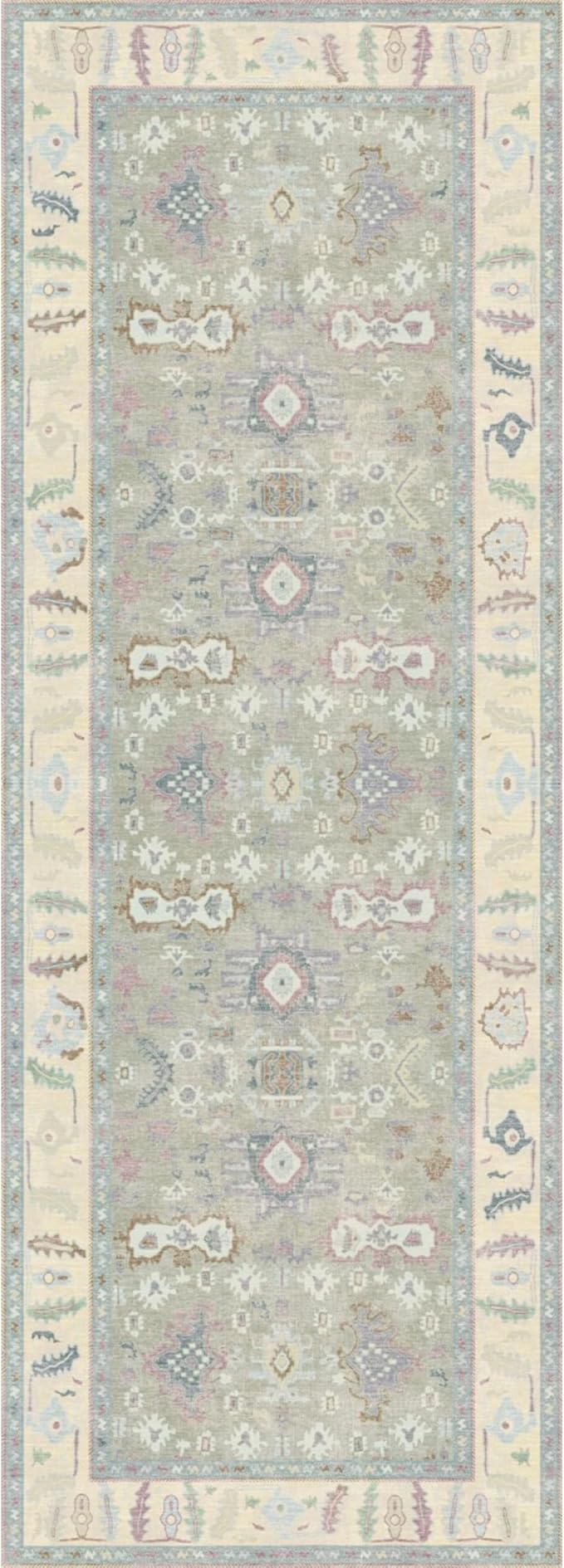 Kuden 2'6"x7' Runner Rug, Machine Washable Area Rug with Non-Slip Backing, Vintage Style, Soft, Easy Clean, Low Pile Rug for Hallway, Entryway, Kitchen, Bedroom