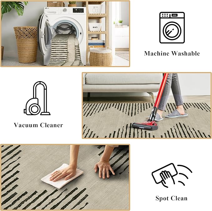 HelloTree Area Rug for Living Room Washable Geometric Moroccan Rug Stripe Farmhouse Bohemian Minimalistic Non Slip Non Shedding Ultra Thin Soft Rug for Bedroom Office DiningRoom Nursery