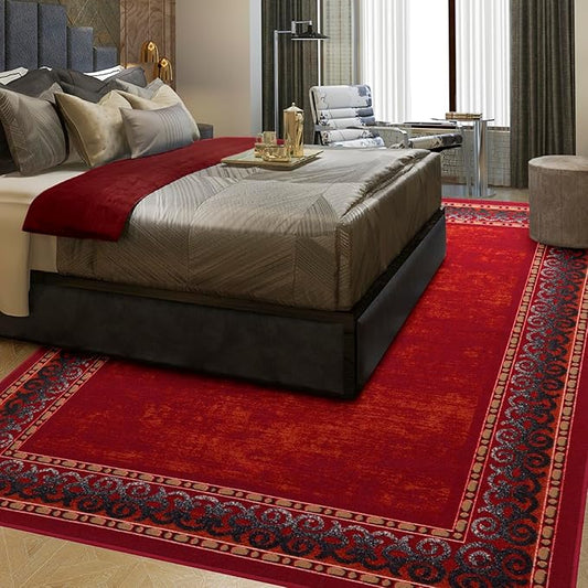 Antep Rugs Alfombras Bordered Modern 3x5 Non-Slip (Non-Skid) Low Pile Rubber Backing Indoor Area Rug (Maroon Red, 3' x 5')