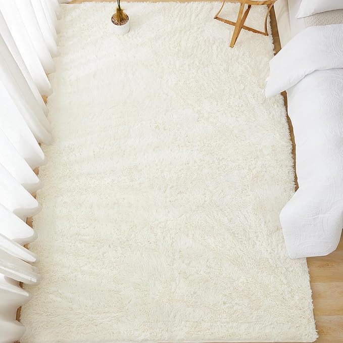 Andency 6x9 Area Rugs Cream,Large Shag Fluffy Soft Shaggy Rugs for Living Room Bedroom, Non-Slip Thick Plush Carpet for Kids Girls and Boys, Dorm Nursery Home Decor Aesthetic