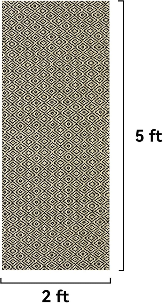 Hallway Runner Rug 2x5, Washable Kitchen Runners Non Slip, Ultra Thin Entryway Floor Mat Fit Under Door, Soft Low Pile Cotton Boho Carpet for Laundry Outdoor Bedroom