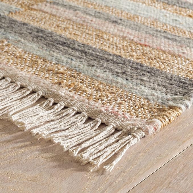 Dash and Albert Ravel Wool Area Rug - 3' x 5' Blue Stripe Handwoven Accent Rug - Durable, Eco-Friendly, High Traffic Area Hallway, Living Room, Stairs