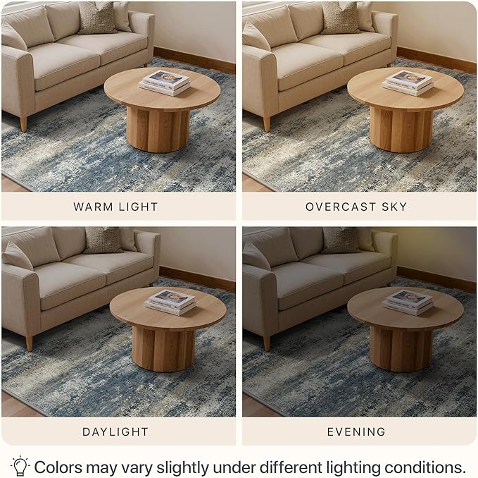 GENIMO Round Area Rugs 5FT for Living Room, Washable Circle Rug Low Pile, Non Slip Abstract Carpet for Bedroom, Enytryway, Kitchen, Navy Blue