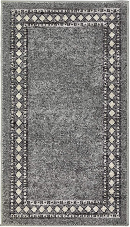 Antep Rugs Alfombras Modern Bordered 2x4 Non-Skid (Non-Slip) Low Profile Pile Rubber Backing Kitchen Area Rugs (Gray, 2'3" x 4')
