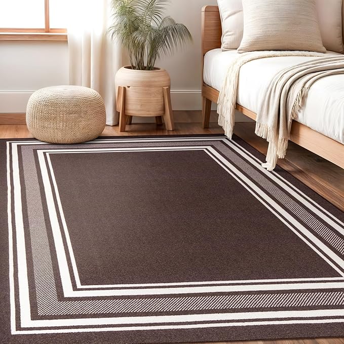 Beverly Rug Non Slip Area Rugs 3x5 Modern Bordered Non Skid Rubber Backing Soft Area Rug for Living Dining Room Easy to Clean Non Shedding Kitchen Bedroom Indoor Carpet 3 x 5 Brown