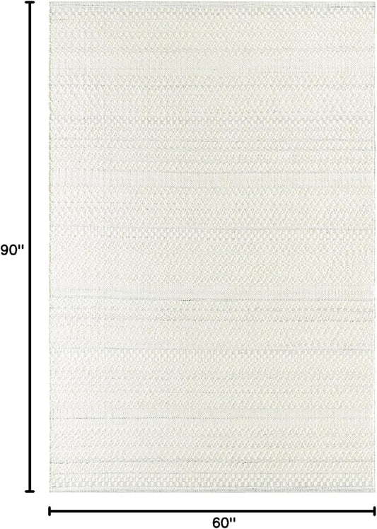 Mark&Day Wool Rugs, 5x8 Precious Solid and Border Cream/Light Slate Area Rug, Cream Grey Carpet for Living Room, Bedroom or Kitchen (5' x 7'6")
