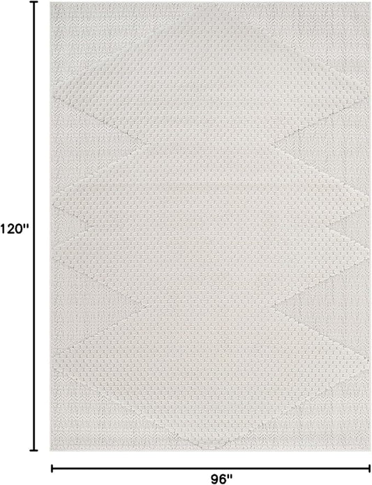 Modern Micro Loop Indoor Area Rugs for Living Room Bedroom Kitchen Geometric Triangle White 8x10 Luxury Durable Low and High Pile Non-Shedding Stain Resistant Soft Area Carpet 8 x 10