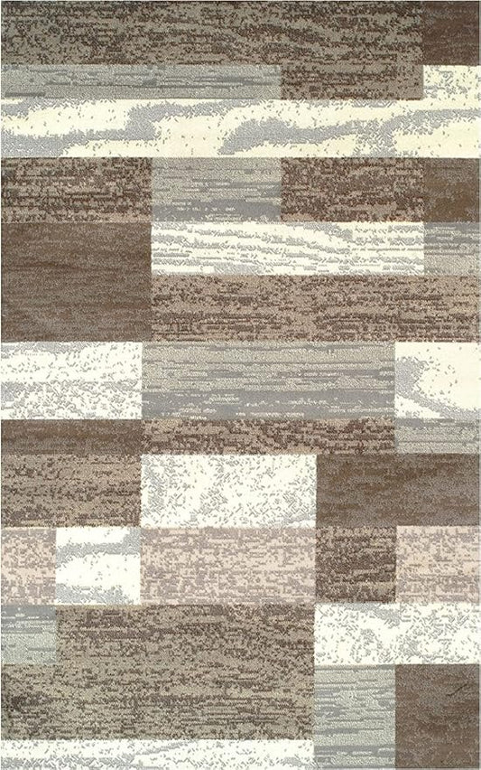 Superior Indoor Area Rug, Jute Backed, Modern Geometric Patchwork Floor Decor for Bedroom, Office, Living Room, Entryway, Hardwood Floors, Rockwood Collection, 8' x 10', Light Blue-Ivory