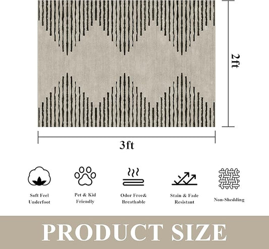 HelloTree 2x3 Entryway Rug, Indoor Small Machine Washable Area Rug Non Slip Backing Home Decor Floor Decoration Mat Boho Rugs for Entrance Kids Room Bedside Bedroom Stain Resistant Carpet-Cream