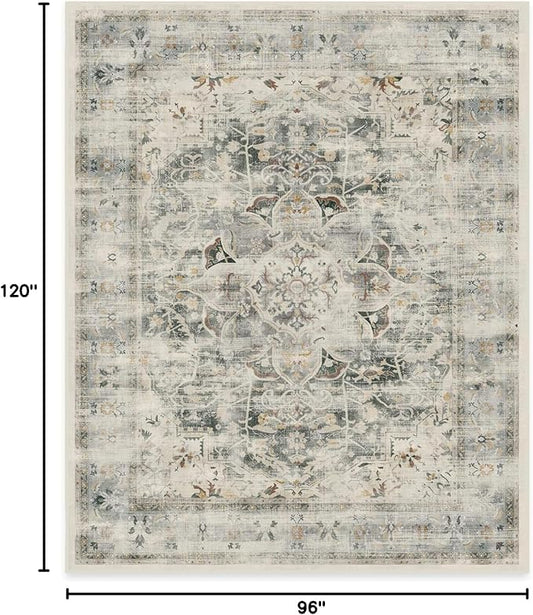 RUGGABLE Washable Vintage Area Rug – Sarrah Sage 8x10, Stain-Resistant, Non-Slip – Large Machine Washable Rugs for Living Room, Bedroom, Hallway, Entryway & Office–with Standard Pad