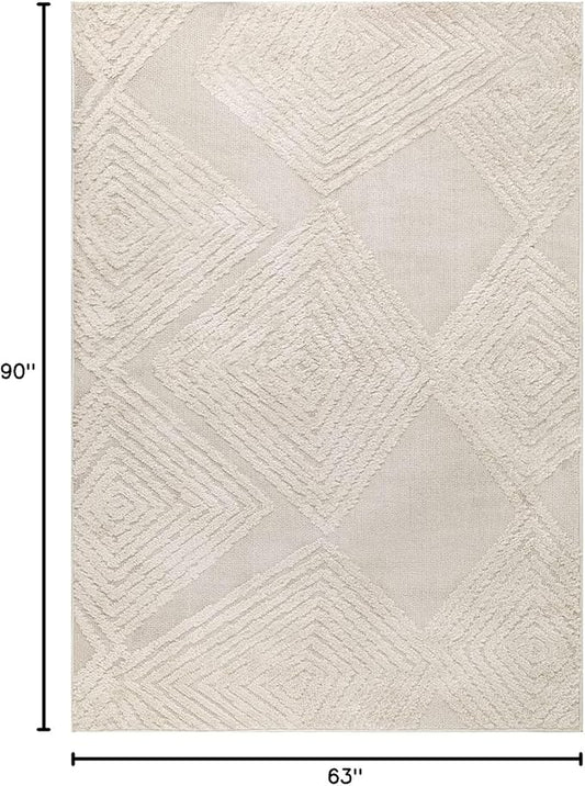 Antep Rugs Palafito 5x7 Geometric Shag Diamond High-Low Pile Textured Indoor Area Rug (Beige, 5'3" x 7'6")