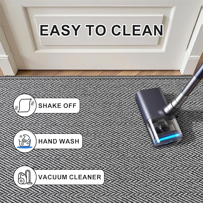 Ultra Thin Door Mat Indoor Entrance 24"x36", Low-Profile Indoor Door Mat, Non Slip Entry Mat Rubber Backing Unique Herringbone Design Inside Doormat Dirt Trapper Entryway Mats, Grey