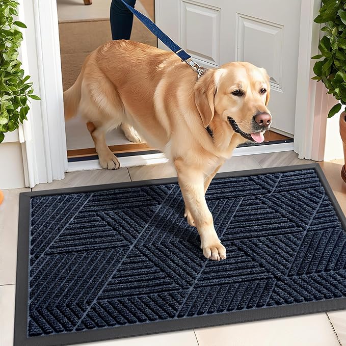 Kitinjoy Front Door Mat Outside Entrance, Sturdy Natural Dirt Trapper, Heavy Duty Rubber Doormat, Low Profile Non-Slip Backing, Easy Clean Floor Mat for Indoor Outdoor Entry, 47X32 Inch, Navy Blue