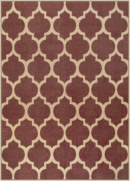 Lahome Moroccan Outdoor Rug 5x7, Easy Jute Red Washable Rugs for Patio Living Room Outdoor Decor, Geometric Woven Area Rug Non Slip for Backyard, Thin Farmhouse Carpet for Bedroom Dining Room