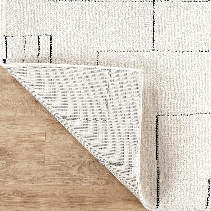 Abani Cream Area Rug – 6' x 9' – Oliver Collection – Geometric Linework Pattern – Non-Shedding, Easy to Clean – Durable for Living Room, Bedroom, or Office, Pet & Child Friendly