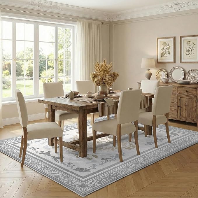 SOULFUL Medium Pile 4x6 Rugs for Living Room - Soft Foot Feel Area Rug - Light Taupe Boho Floral - Washable Non-Slip - Perfect for Bedroom Kids Room Under Dining Table Office