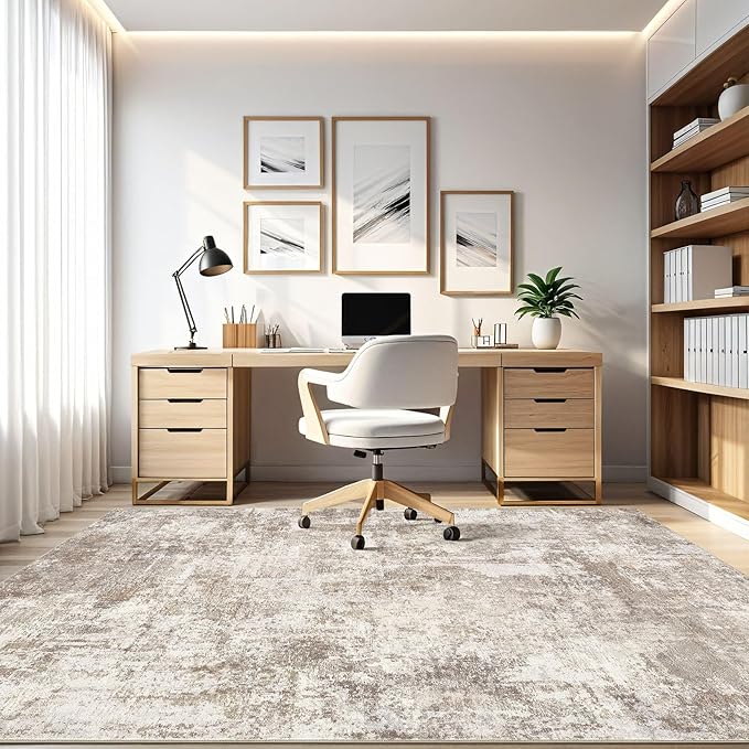 7x10 Area Rug Living Room: Washable Large Abstract Soft Rugs Stain Resistant Indoor Floor Non-Slip Accent Carpet for Women Modern Home Enthusiasts Aged- Bedroom Nursery Playroom- Beige Brown