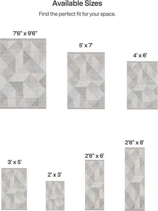ReaLife Rugs Machine Washable Area Rug - Living Room Bedroom Bathroom Kitchen Entryway Office - Padded Crease Free Stain Resistant Premium - Modern Geometric Contemporary- Miles- Beige - 2'x 3'